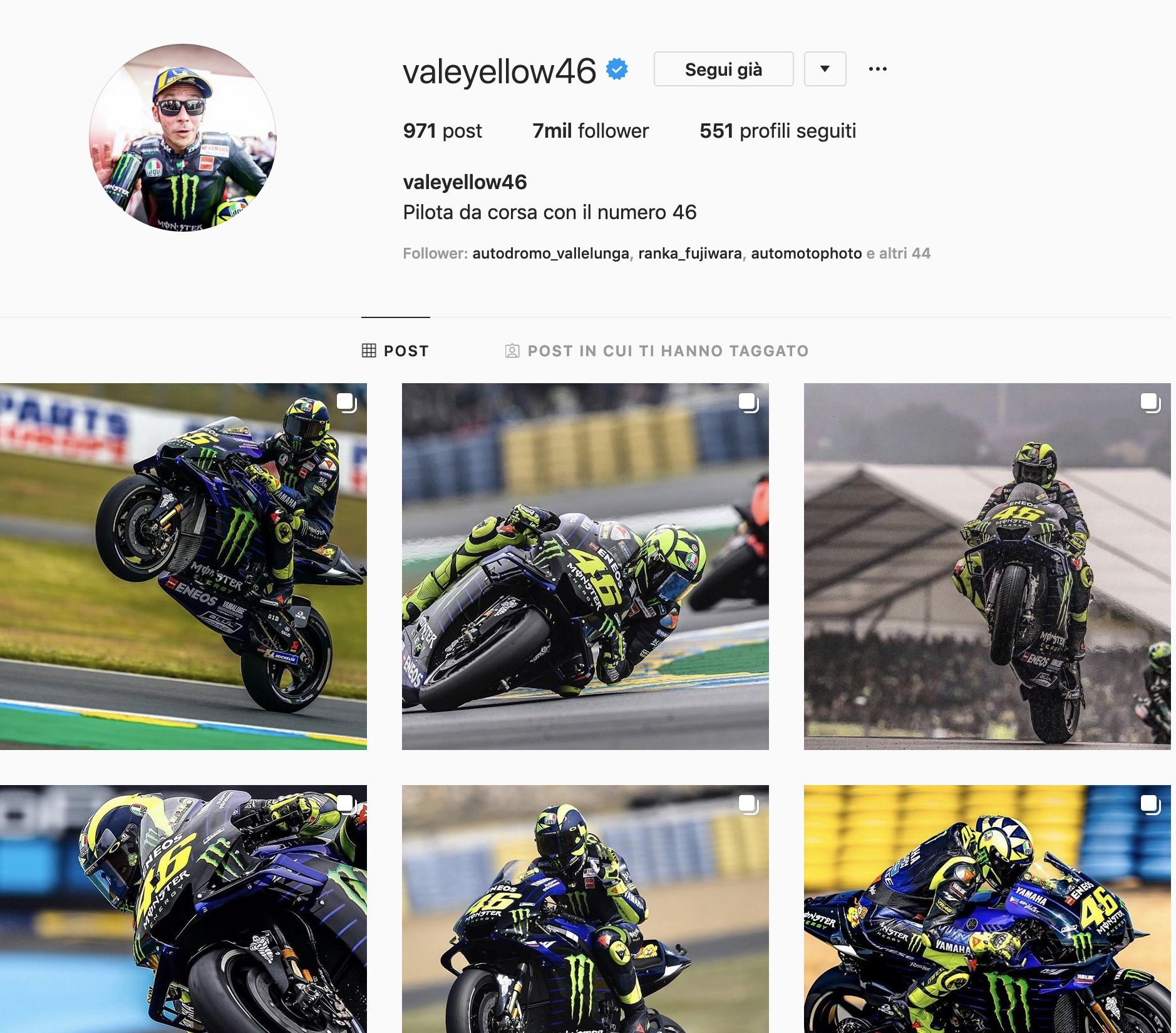 MotoGP, Rossi in the of Fedez on Instagram, Chiara still far ahead | GPone.com