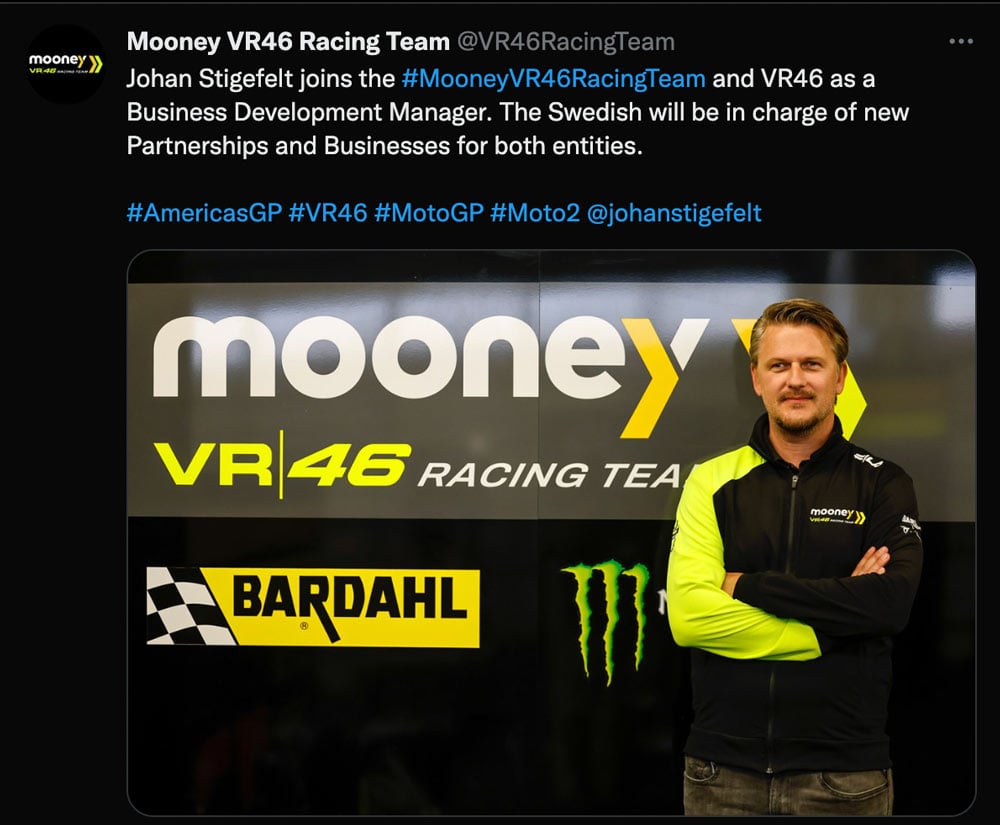 MotoGP, Johan Stigefelt is the Business Development Manager for ...