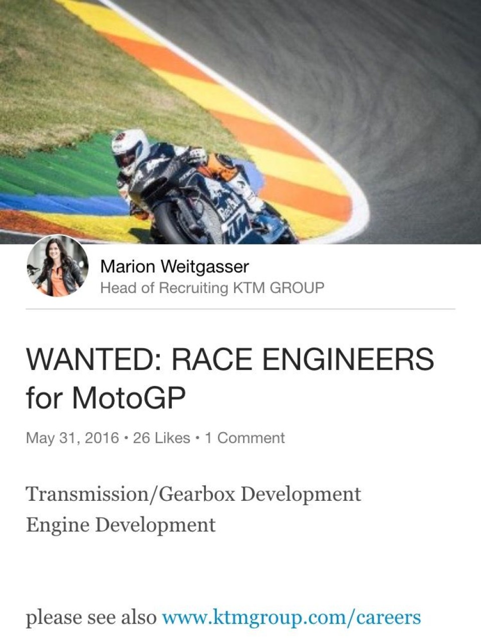 Motogp Ktm On The Hunt For Engineers For The Motogp Gpone Com