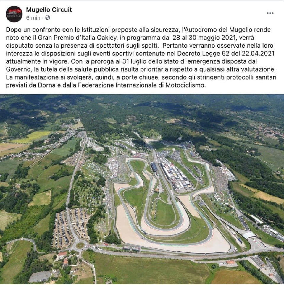 MotoGP, Now its official the Italian GP at Mugello will be behind closed doors GPone